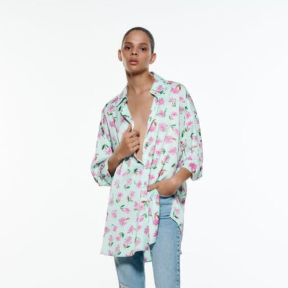 Zara Floral Button Up Shirt - Picture 2 of 6